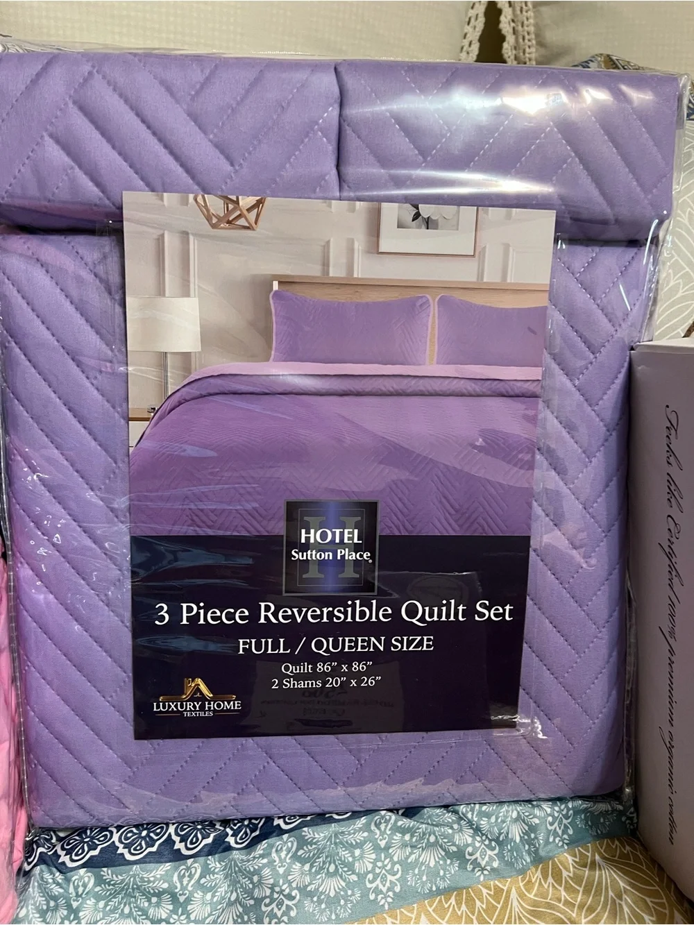 3-Piece Reversible Quilt Set - Lavender (Full/Queen)